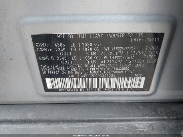 Продаж на аукціоні авто 2013 Subaru Outback 2.5i Limited, vin: 4S4BRBPC0D3306285, номер лоту: 45196103