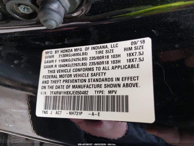 Продажа на аукционе авто 2018 Honda Cr-v Ex-l/ex-l Navi, vin: 7FARW1H8XJE050482, номер лота: 45196107