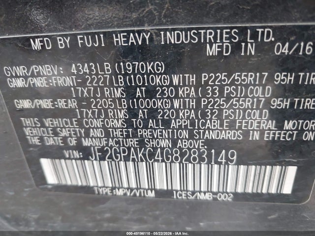 Продаж на аукціоні авто 2016 Subaru Crosstrek 2.0i Limited, vin: JF2GPAKC4G8283149, номер лоту: 45196110