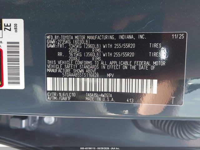Aukcja sprzedaży 2026 Toyota Grand Highlander Limited, vin: 5TDAAAB55TS116828, numer aukcji: 45196115