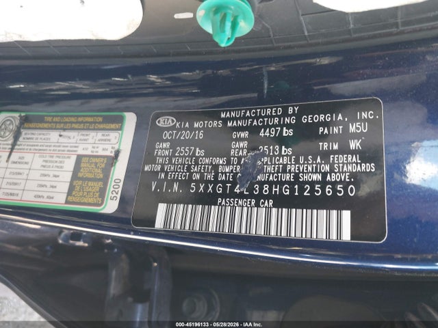 Aukcja sprzedaży 2017 Kia Optima Lx, vin: 5XXGT4L38HG125650, numer aukcji: 45196133
