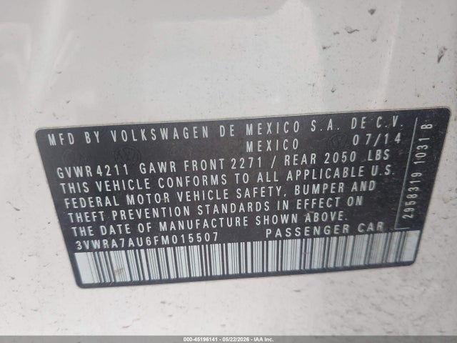 Aukcja sprzedaży 2015 Volkswagen Golf Tdi Se 4-door, vin: 3VWRA7AU6FM015507, numer aukcji: 45196141
