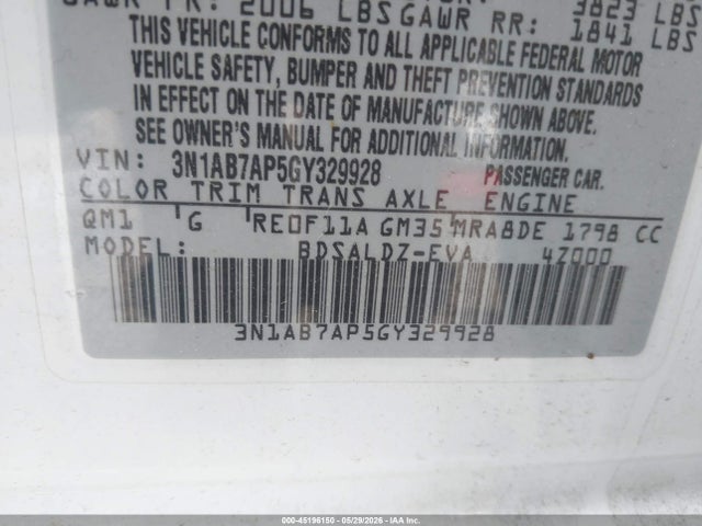 3N1AB7AP5GY329928 Nissan SENTRA SV