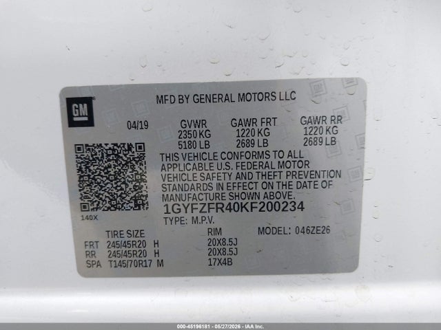 45196181 :رقم المزاد ، 1GYFZFR40KF200234 vin ، 2019 Cadillac Xt4 Awd Sport مزاد بيع