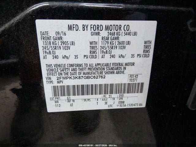 Aukcja sprzedaży 2016 Ford Edge Titanium, vin: 2FMPK3K87GBC62762, numer aukcji: 45196191
