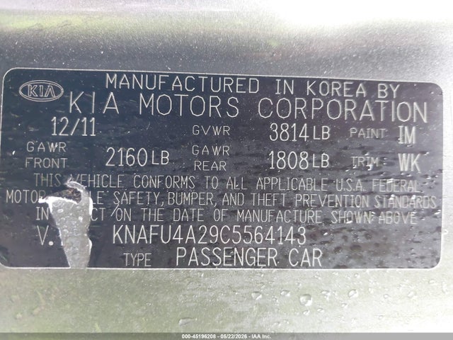 Продажа на аукционе авто 2012 Kia Forte Ex, vin: KNAFU4A29C5564143, номер лота: 45196208