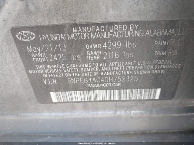 Продажа на аукционе авто 2013 Hyundai Sonata Gls, vin: 5NPEB4AC4DH752325, номер лота: 45196209
