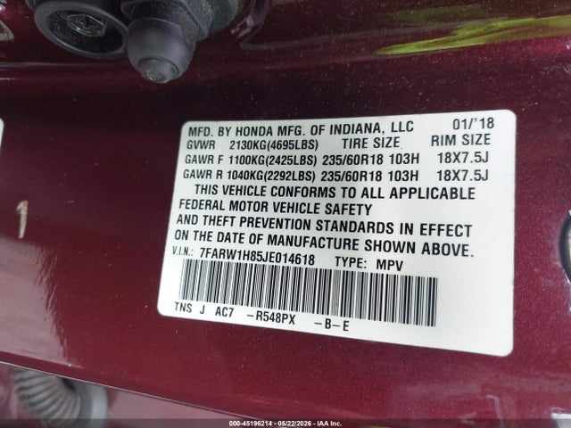 Продажа на аукционе авто 2018 Honda Cr-v Ex-l/ex-l Navi, vin: 7FARW1H85JE014618, номер лота: 45196214