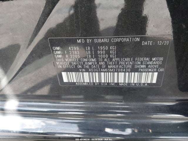 Aukcja sprzedaży 2021 Subaru Impreza Sport 5-door, vin: 4S3GTAM65M3708436, numer aukcji: 45196230