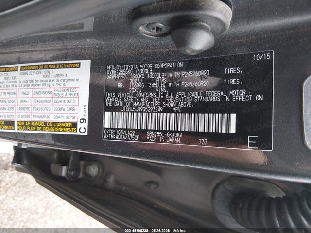 Aukcja sprzedaży 2016 Toyota 4runner Limited, vin: JTEBU5JR9G5293249, numer aukcji: 45196238