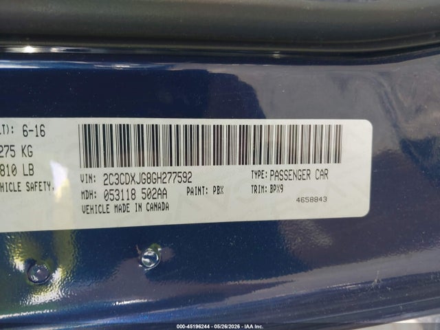 Продажа на аукционе авто 2016 Dodge Charger Sxt, vin: 2C3CDXJG8GH277592, номер лота: 45196244