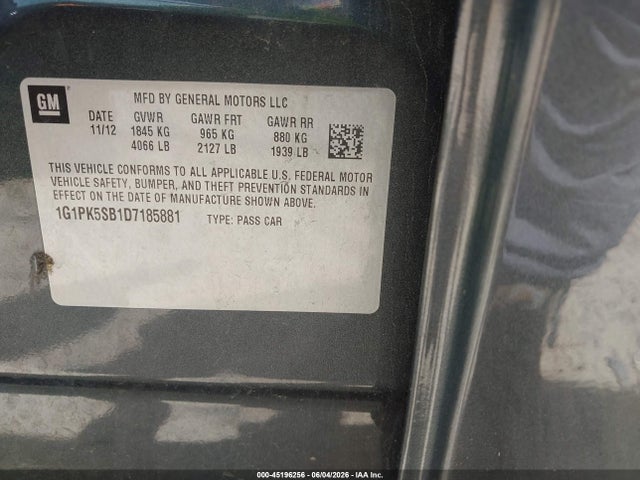 Продажа на аукционе авто 2013 Chevrolet Cruze Lt, vin: 1G1PK5SB1D7185881, номер лота: 45196256