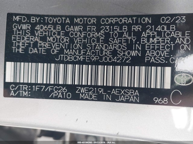 JTDBCMFE9PJ004272 Toyota Corolla Hybrid Se