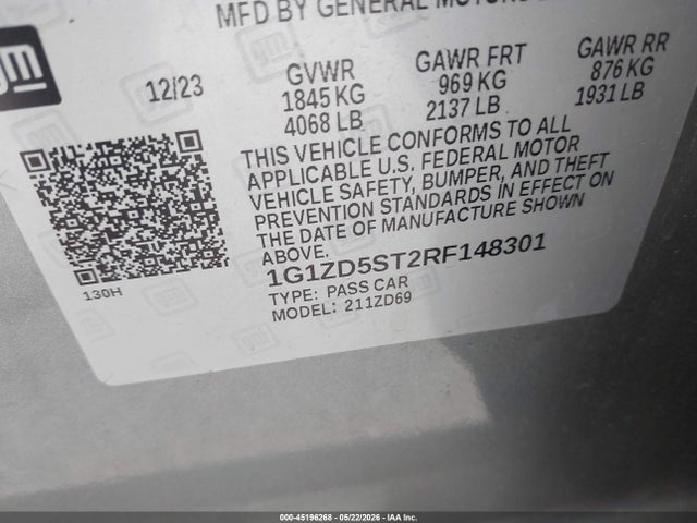 Продаж на аукціоні авто 2024 Chevrolet Malibu Fwd 1lt, vin: 1G1ZD5ST2RF148301, номер лоту: 45196268