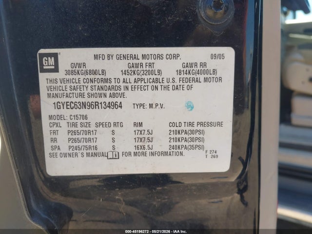 Auction sale of the 2006 Cadillac Escalade Standard, vin: 1GYEC63N96R134964, lot number: 45196272