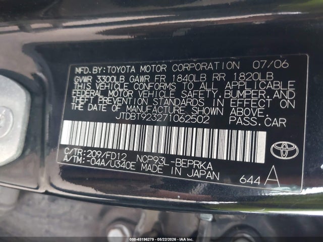 Продажа на аукционе авто 2007 Toyota Yaris, vin: JTDBT923271062502, номер лота: 45196279