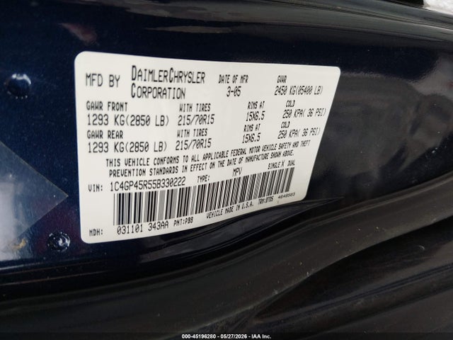 Aukcja sprzedaży 2005 Chrysler Town & Country, vin: 1C4GP45R55B330222, numer aukcji: 45196280