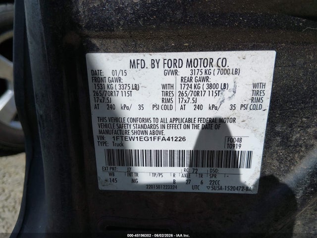 1FTEW1EG1FFA41226 Ford F-150 Xlt