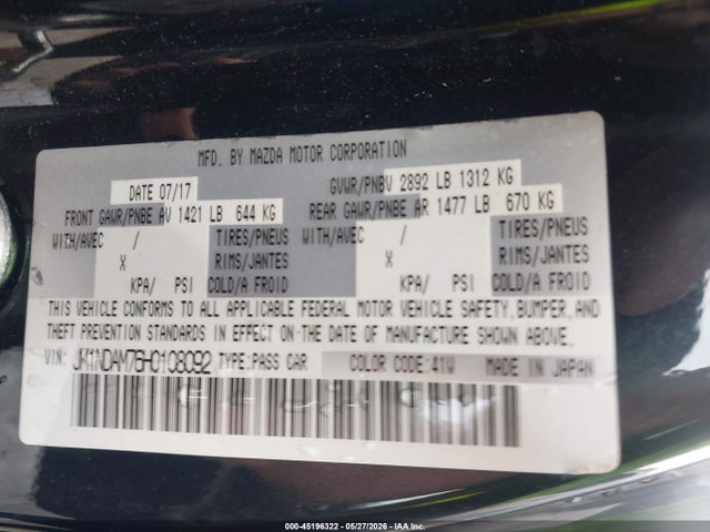 45196322 :رقم المزاد ، JM1NDAM76H0108092 vin ، 2017 Mazda Mx-5 Miata Rf Grand Touring مزاد بيع