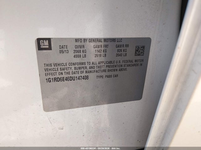Продажа на аукционе авто 2013 Chevrolet Volt, vin: 1G1RD6E46DU147408, номер лота: 45196330