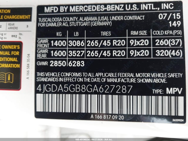 2016 Mercedes-benz Gle 400 4matic მანქანა იყიდება აუქციონზე, vin: 4JGDA5GB8GA627287, აუქციონის ნომერი: 45196334