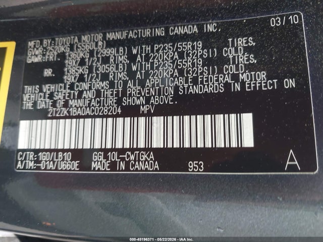 Продажа на аукционе авто 2010 Lexus Rx 350, vin: 2T2ZK1BA0AC028204, номер лота: 45196371