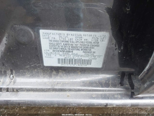 Продажа на аукционе авто 2015 Nissan Versa 1.6 Sv, vin: 3N1CN7AP0FL828518, номер лота: 45196421