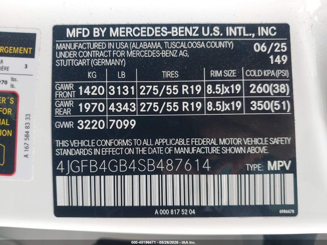 2025 Mercedes-benz Gle 450e 4matic მანქანა იყიდება აუქციონზე, vin: 4JGFB4GB4SB487614, აუქციონის ნომერი: 45196471