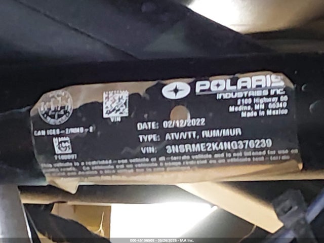 45196508 :رقم المزاد ، 3NSRME2K4NG376239 vin ، 2022 Polaris Rzr Pro R 4 Sport مزاد بيع