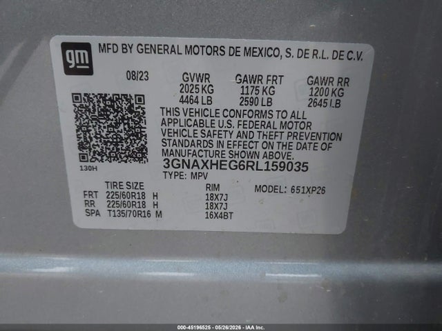 2024 Chevrolet Equinox Fwd Ls მანქანა იყიდება აუქციონზე, vin: 3GNAXHEG6RL159035, აუქციონის ნომერი: 45196525