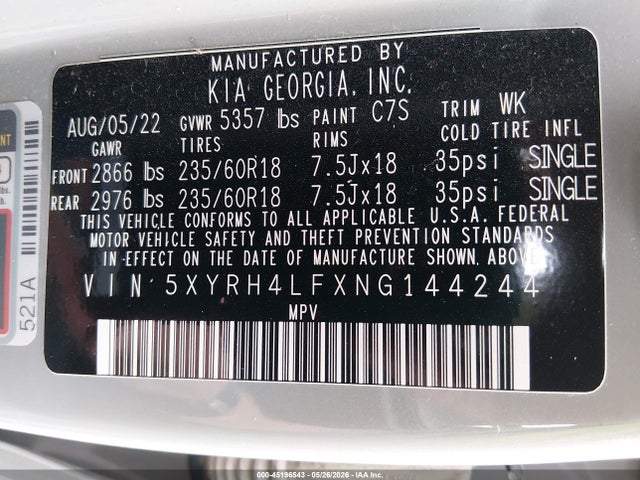 KIA SORENTO EX 2022 5XYRH4LFXNG144244 Image 9