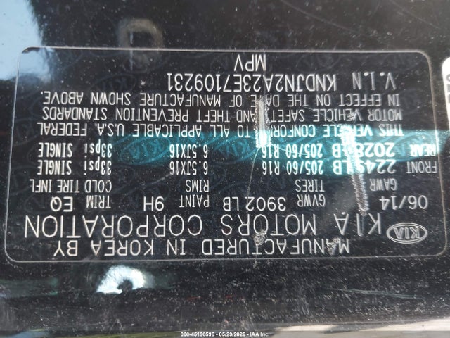 Aukcja sprzedaży 2014 Kia Soul, vin: KNDJN2A23E7109231, numer aukcji: 45196596
