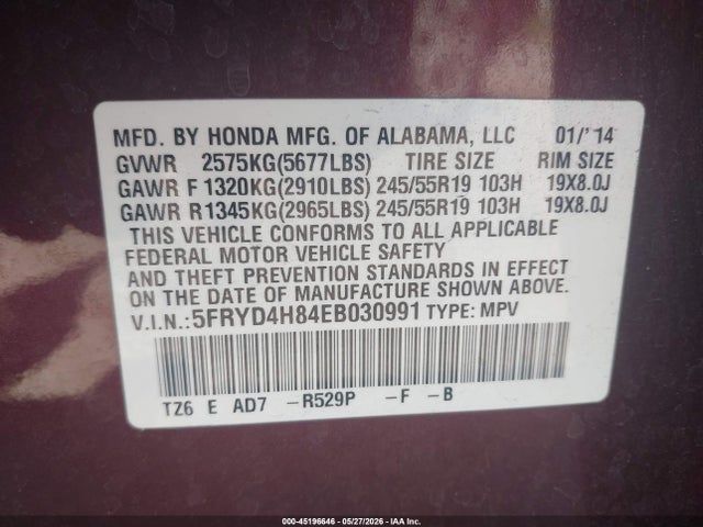 Aukcja sprzedaży 2014 Acura Mdx Advance Pkg W/entertainment Pkg, vin: 5FRYD4H84EB030991, numer aukcji: 45196646