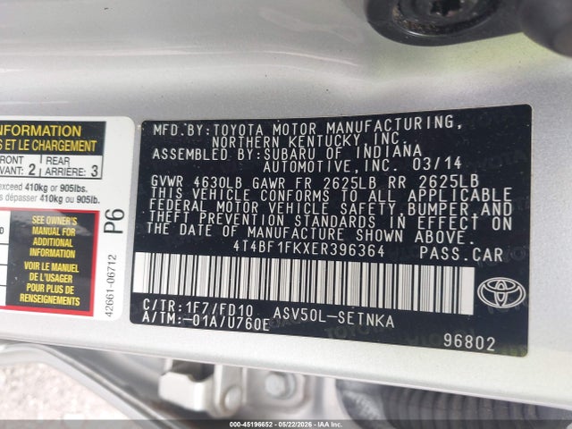 Toyota CAMRY LE 2014 4T4BF1FKXER396364 Image 9