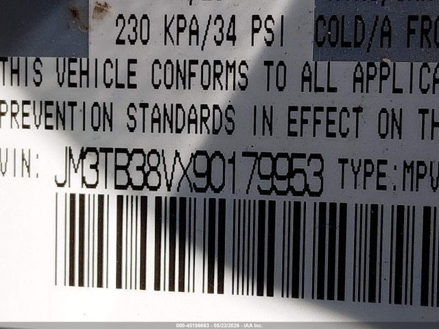 45196663 :رقم المزاد ، JM3TB38VX90179953 vin ، 2009 Mazda Cx-9 Grand Touring مزاد بيع