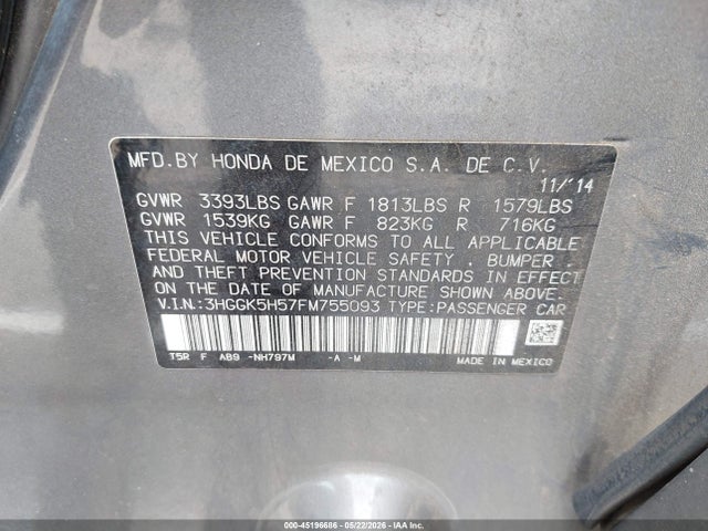 3HGGK5H57FM755093 Honda FIT LX