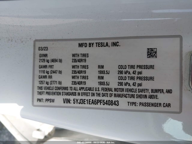 Tesla Model 3 Rear-wheel Drive 2023 5YJ3E1EA6PF540843 Image 9