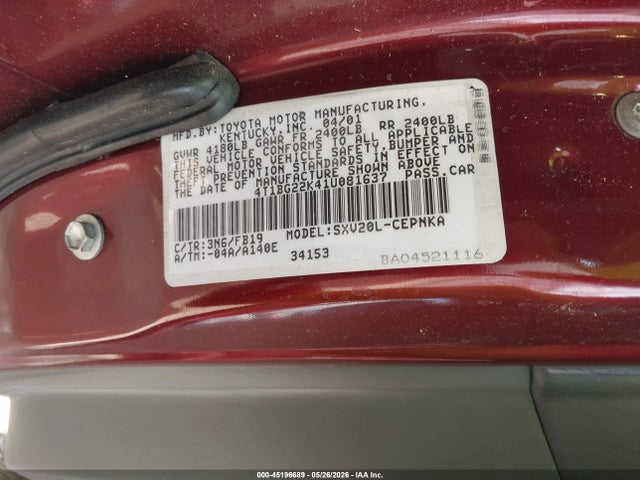 Продажа на аукционе авто 2001 Toyota Camry Le, vin: 4T1BG22K41U081637, номер лота: 45196689