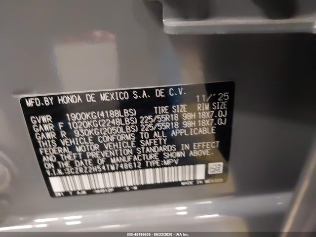 3CZRZ2H54TM748612 Honda Hr-v Awd Sport