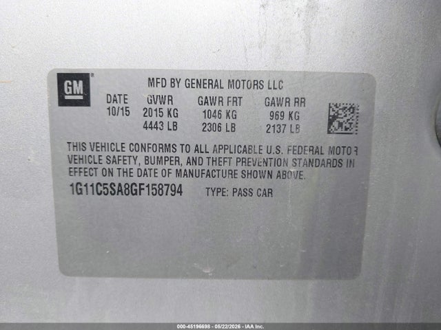 Продаж на аукціоні авто 2016 Chevrolet Malibu Limited Lt, vin: 1G11C5SA8GF158794, номер лоту: 45196698