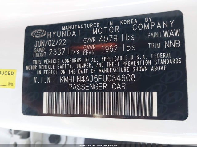 Aukcja sprzedaży 2023 Hyundai Elantra Hybrid Limited, vin: KMHLN4AJ5PU034608, numer aukcji: 45196714
