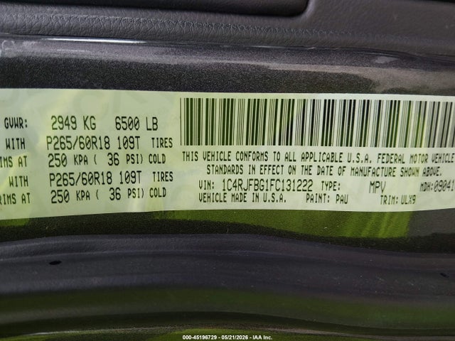 Aukcja sprzedaży 2015 Jeep Grand Cherokee Limited, vin: 1C4RJFBG1FC131222, numer aukcji: 45196729