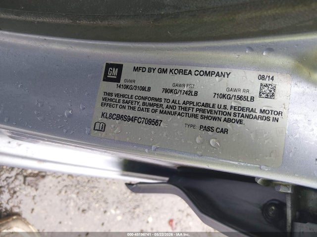 45196741 :رقم المزاد ، KL8CB6S94FC709567 vin ، 2015 Chevrolet Spark Ls Cvt مزاد بيع