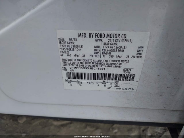 Ford EDGE SE 2018 2FMPK3G9XJBC18361 Image 9