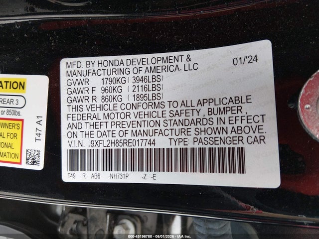 Продажа на аукционе авто 2024 Honda Civic Sport, vin: 19XFL2H85RE017744, номер лота: 45196780