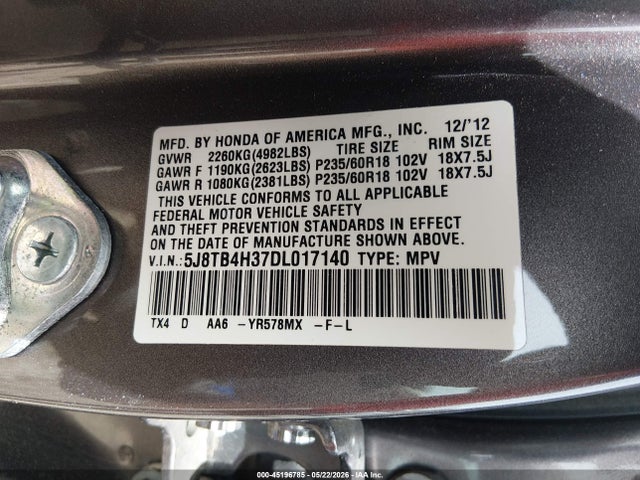 2013 Acura Rdx მანქანა იყიდება აუქციონზე, vin: 5J8TB4H37DL017140, აუქციონის ნომერი: 45196785