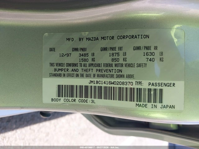 Продаж на аукціоні авто 1998 Mazda Protege Dx/lx, vin: JM1BC1416W0208370, номер лоту: 45196817