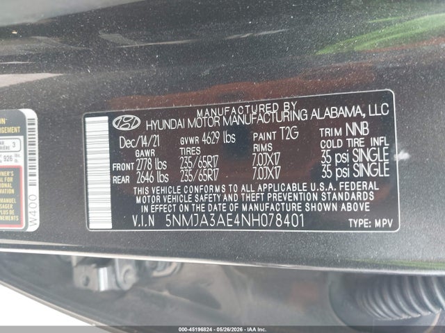 Aukcja sprzedaży 2022 Hyundai Tucson Se, vin: 5NMJA3AE4NH078401, numer aukcji: 45196824