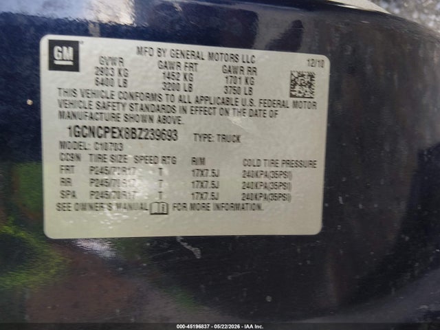 Продажа на аукционе авто 2011 Chevrolet Silverado 1500 Work Truck, vin: 1GCNCPEX8BZ239693, номер лота: 45196837