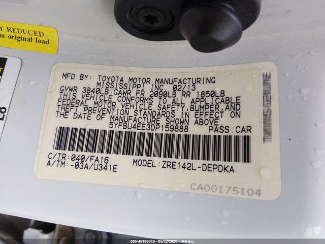 Aukcja sprzedaży 2013 Toyota Corolla L, vin: 5YFBU4EE3DP159888, numer aukcji: 45196846